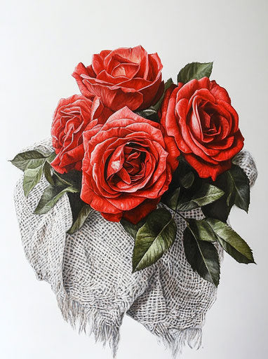 30 red roses bouquet on white background