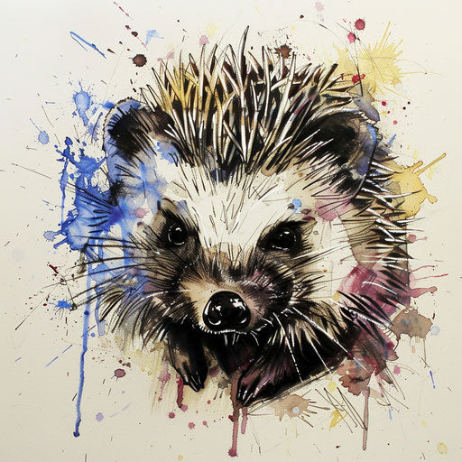 Impressionistic tattoo sketch of a hedgehog with loose, expressive paintwork