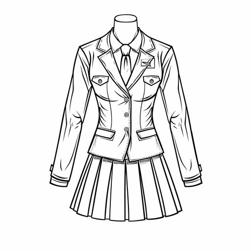 School uniform outline, blazer and tie. Coloring book page