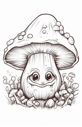 Mushroom coloring page with smiling faces