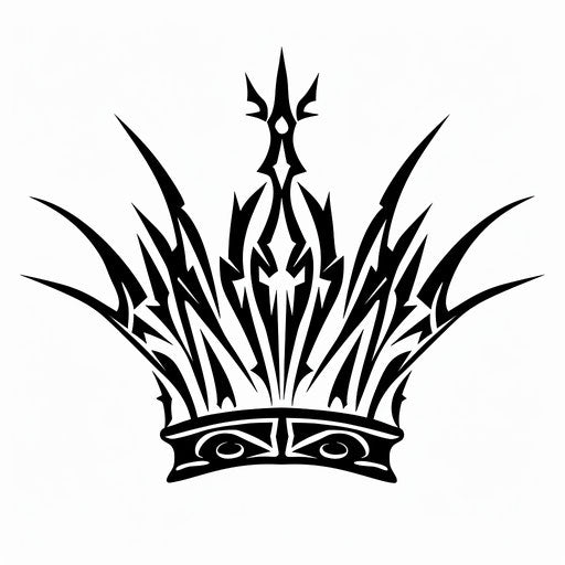 Queen crown tribal tattoo with bold lines and sharp angles