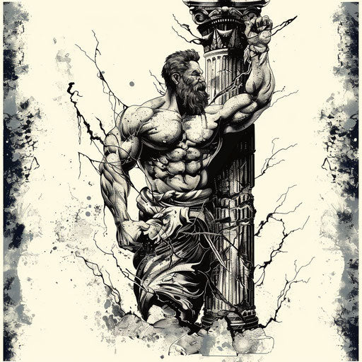 Tattoo sketch of Hercules holding a broken column