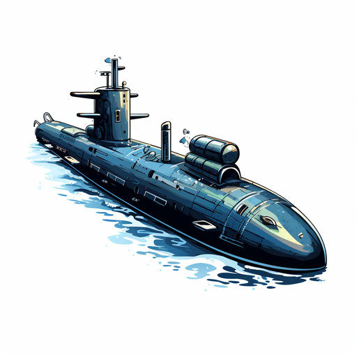 Submarine clipart in the style of Chiaroscuro Art, on a white background