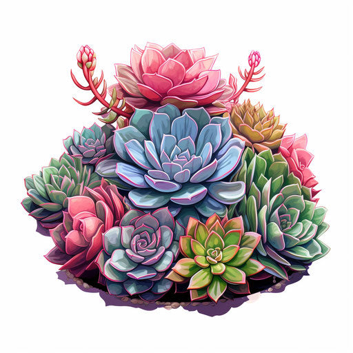 Succulent clip art in the style of oil painting