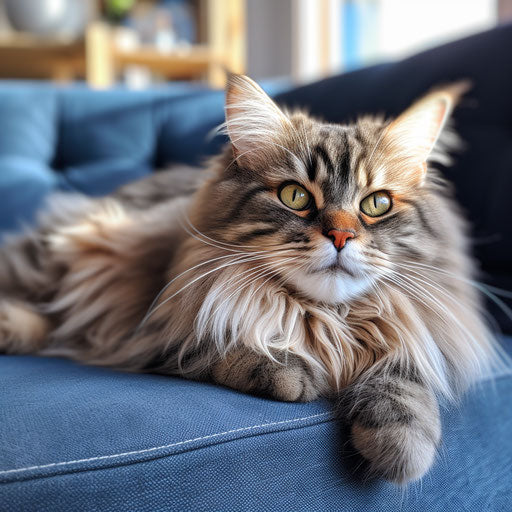 A Siberian cat lying on a couch