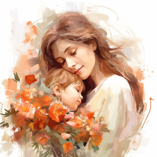 Mother's Day clipart in the style of oil painting, on a white background