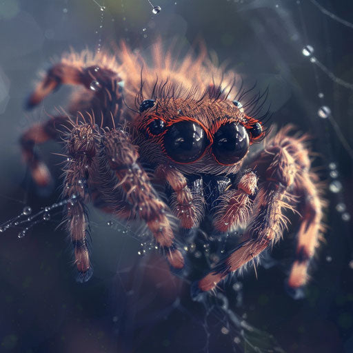 Adorable spider weaving a web, Tim Flach style