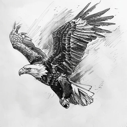 The majestic flight of an eagle in black and grey tattoo
