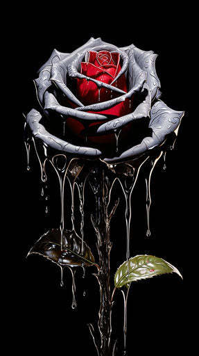 Surrealist black rose with dripping paint