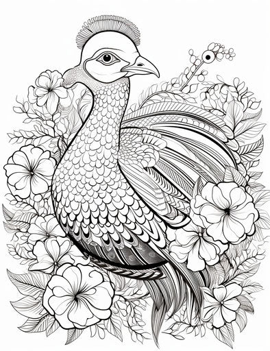 Turkey coloring page in delicate style, black and white