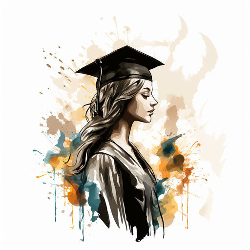 Graduation clipart 2024 in the style of Chiaroscuro Art, on a white background