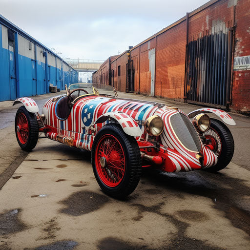 Classic two-seater car with racing stripes