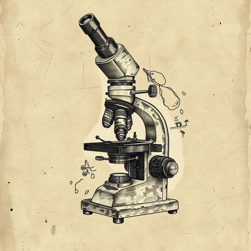 Vintage microscope flat clipart sketch in black ink