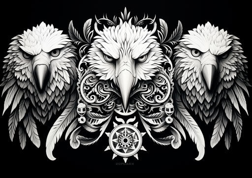 Four eagles from Greek mythology in black and white