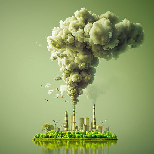 Air pollution in a photo realistic style on a flat chartreuse background