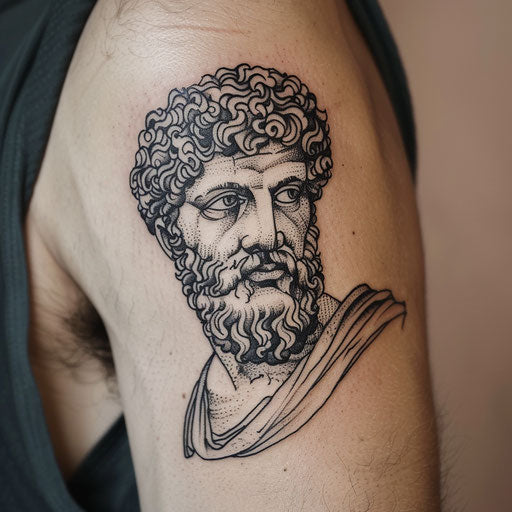 Stoic Marcus Aurelius face in bold tattoo sketch