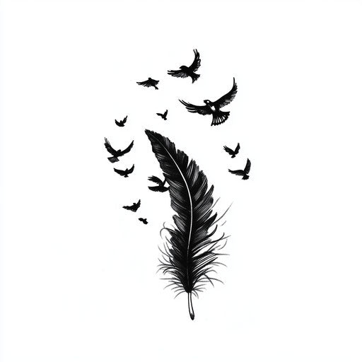 Clipart tattoo sketch of feather and flying birds