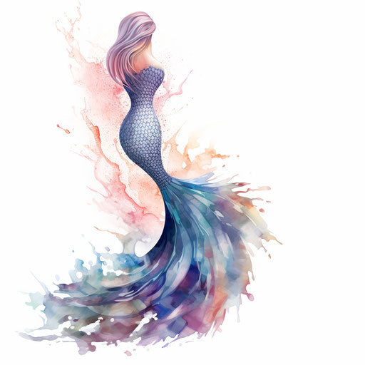 Mermaid tail clipart in the style of Impressionistic Art, on a white background