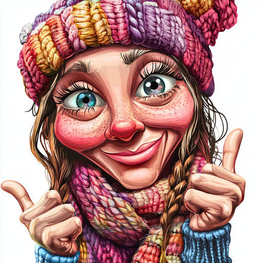 Humorous caricature of a knitting caricature with human characteristics