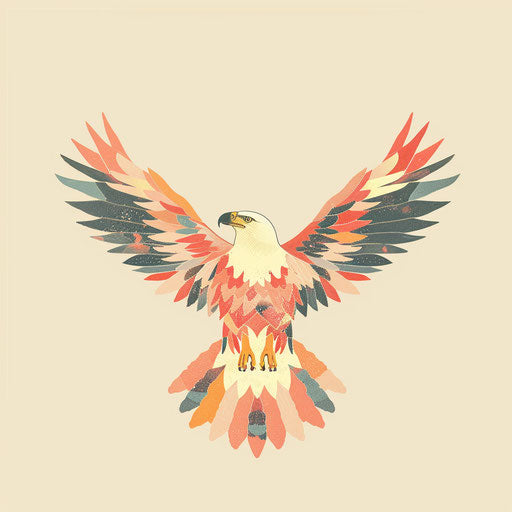 Creative eagle logo with hand-drawn elements and pastel colors on cream background