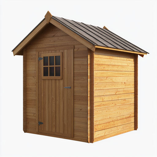 3D Garden Shed with flat white background, isolated clipart