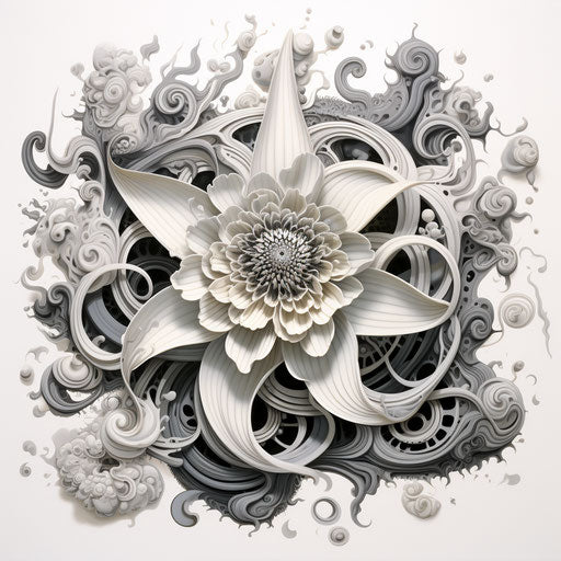 Black and white flower on white background, artistic style