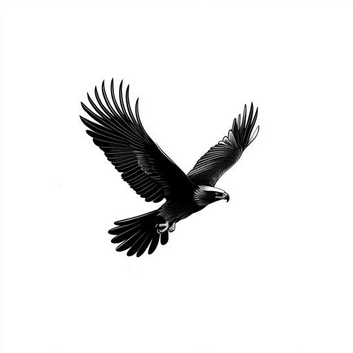 Minimalist eagle tattoo in flight on white