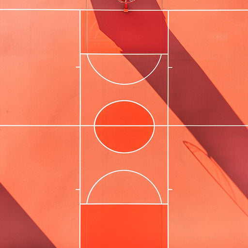 Realistic basketball court on vibrant coral background