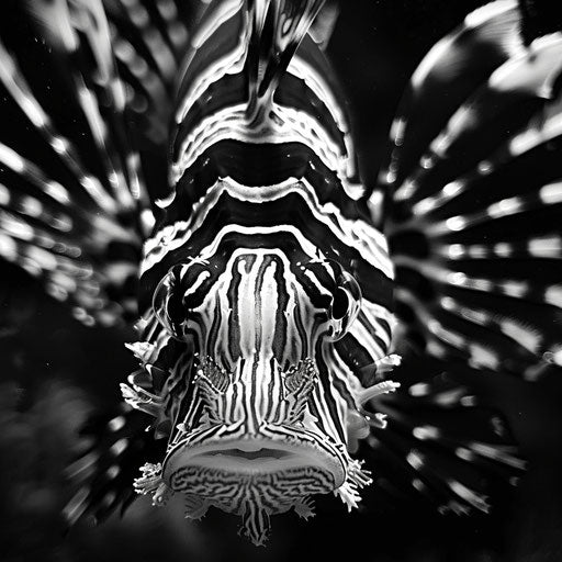 Lion fish in black and white, intense and dramatic