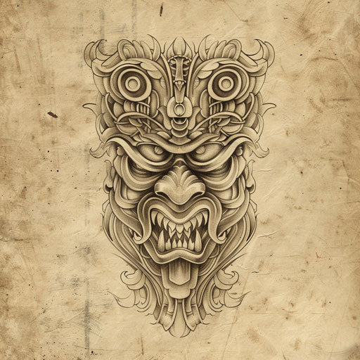 Vintage-style tattoo sketch with sepia tones