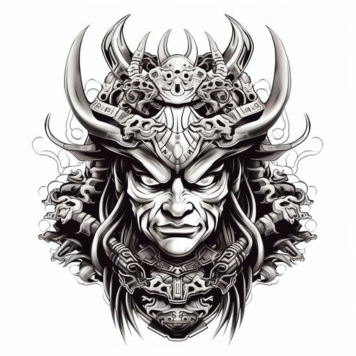 Black and white samurai head