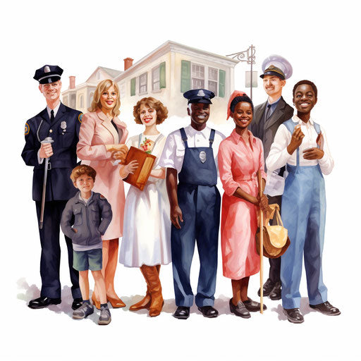 Community helpers illustrations in the Impressionistic Art style, on white background