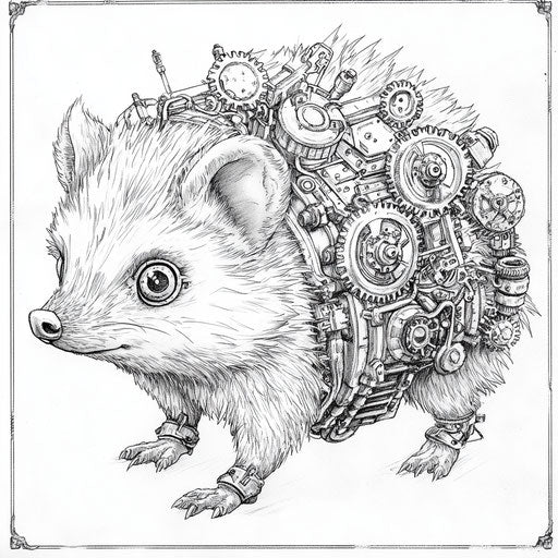 Steampunk hedgehog with gears and mechanical details