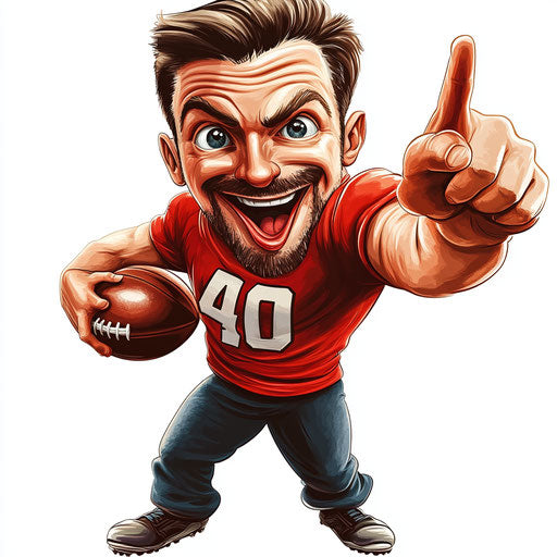 Humorous caricature of a football caricature with human characteristics