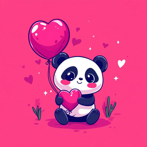 Adorable cartoon panda holding heart-shaped balloon
