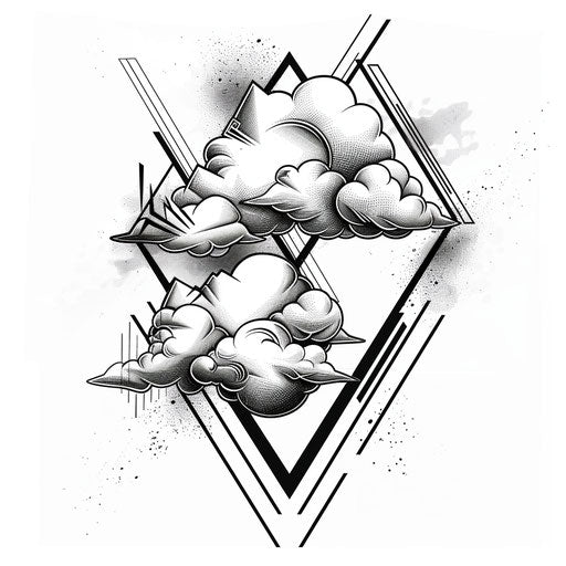 Geometric cloud and angular shapes on white background