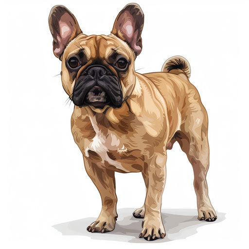 French bulldog in realistic style with white background