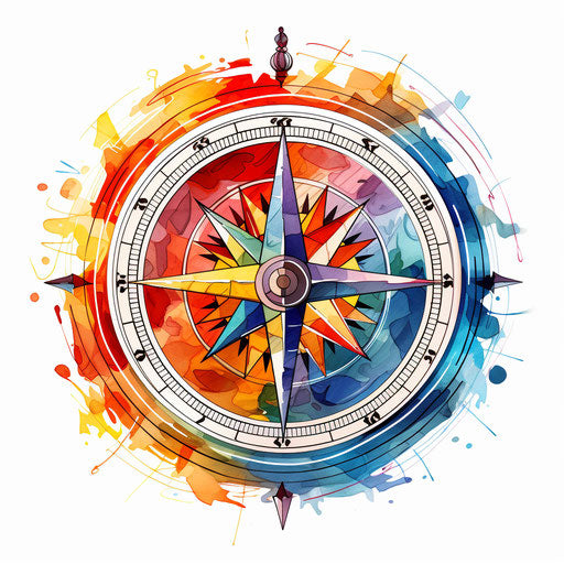 Compass clipart in the style of Impressionistic Art, on white background