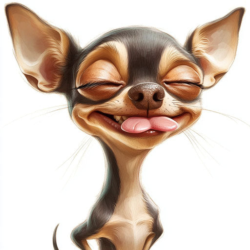 Humorous caricature of a chihuahua with human characteristics