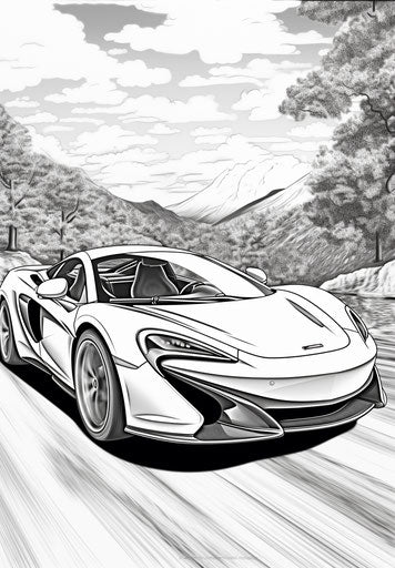 McLaren sports car coloring page, comic art style