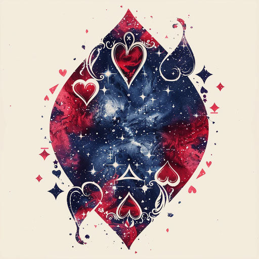 Cosmic Queen of Hearts tattoo with stars and galaxy patterns