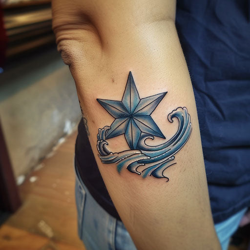 Nautical star with ocean wave motif