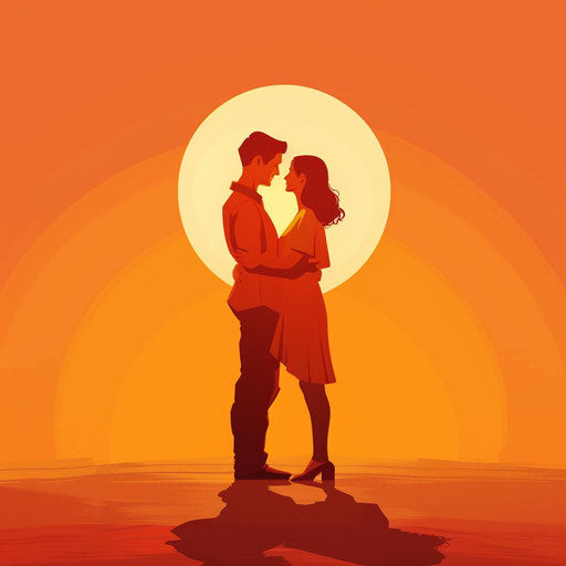 Realistic caring clipart on flat sunset orange background