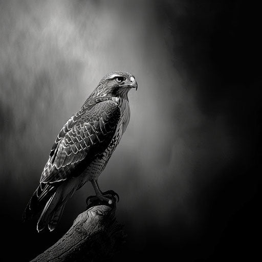 Red hawk in a dramatic monochrome setting