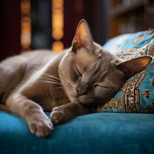 Burmese cat sleeping on a couch