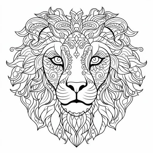 Lion head with designs for coloring page, minimalistic style