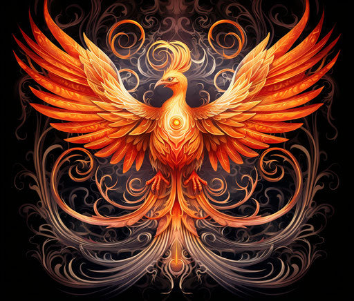 Flaming orange bird in Art Nouveau style