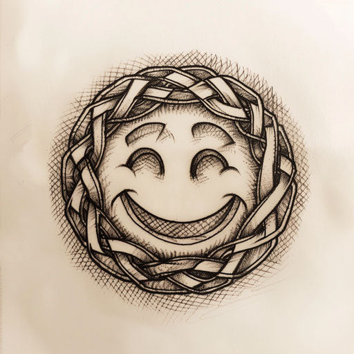 Celtic knot style smiley face tattoo, interlocking patterns