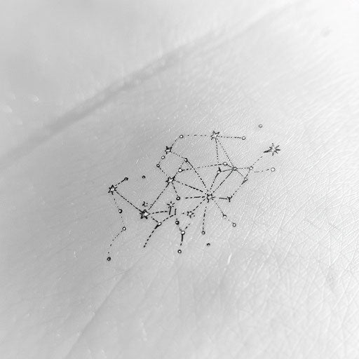 Tiny constellation tattoo design with stars connected by thin lines displayed on white background