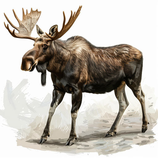 Realistic style moose clipart on white background with dynamic shadows and crisp edges